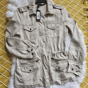 Max Jeans Tan Utility Jacket with Drawstring Waist